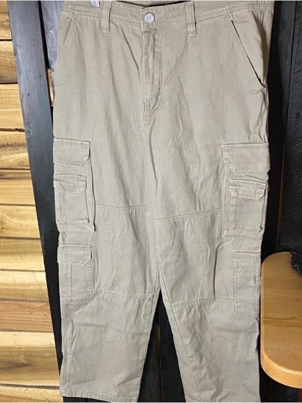 Public Supply Men's Tan Baggy Cargo Pants size 34 inseam 30 velcro flap pockets